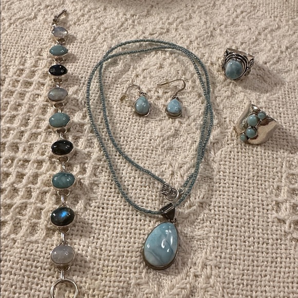 Dainty Sterling Silver Larimar Dangle Earrings - Picture 5 of 6